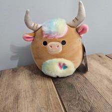 New Squishmallows Candela Highland Cow Rainbow Fuzzy Belly Valentine Plush 7"