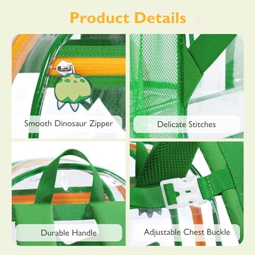 Clear Backpack for Kids Dinosaur Backpack for Clear back-panel Green-dinosaur - Imagen 6 de 7