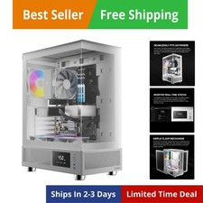 White ATX Mid Tower Computer Case with Tempered Glass, Gaming PC Case w/Tempe...