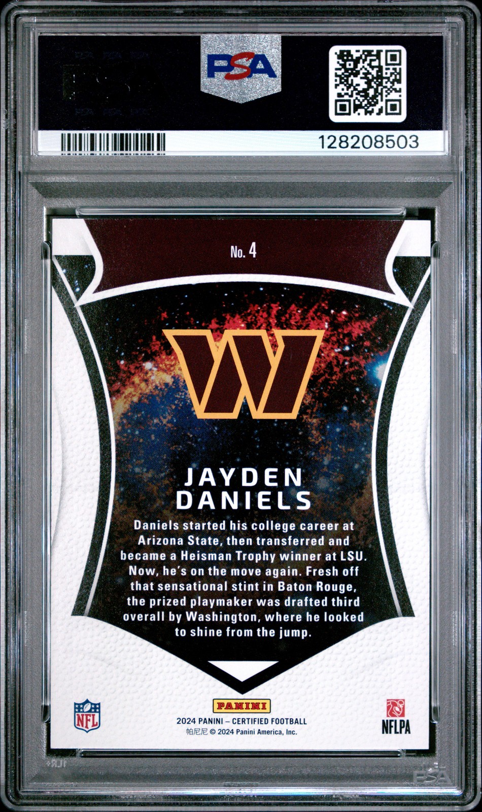 2024 PANINI CERTIFIED CERTIFIED ROOKIES MIRROR BLUE JAYDEN DANIELS RC /75 PSA 6 view 2