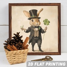 Lucky Irish Decor Wooden Plaque Gentleman Bunny Clover Art For St Patricks Day