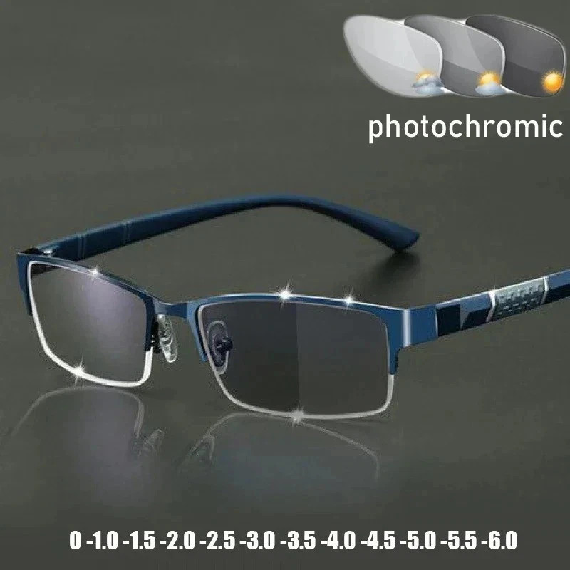 Gafas fotocromáticas para miopía para hombre de negocios unisex medio marco cuadrado cerca