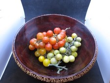Vintage Alabaster Fruit Grape Cluster Red / Golden w/ Green Plastic Stem  Bowl