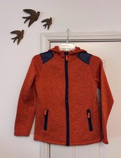 Lands End Knit Full Zip Hoodie Jacket  Youth L 14-16  Heather Orange Navy Trim