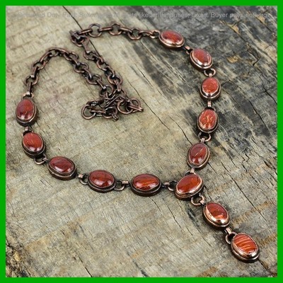 Natural Red Snakeskin Jasper Copper Electroformed Sister Chain Necklace Jewelry