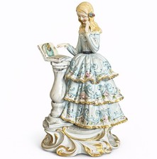 Vintage Fornili Porcelain Figurine 8” Lady Reading Book Capodimonte Style Italy