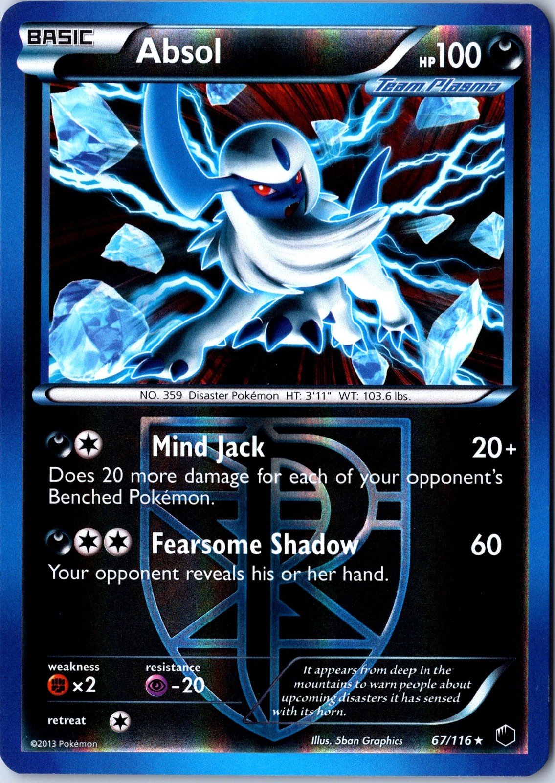 Plasma Freeze #67/116 Absol (Team Plasma) - Reverse Holo - NM