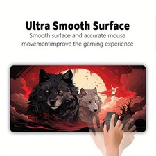 40 90cm Large Wolf-Themed Gaming Mouse Pad - Durable Stitched Edges, Non-Slip Ru