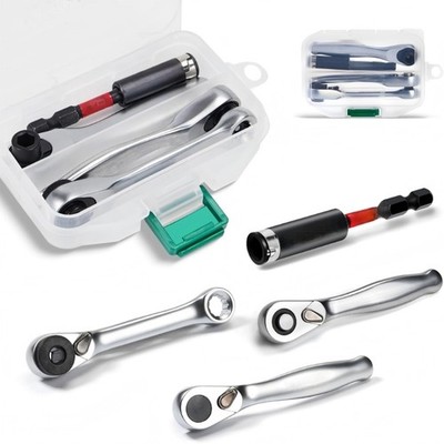 4Pcs 1/4Inch Drive Ratchet Handle Wrench And Bit Holder Set For Auto Repair