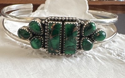 Emerald Valley Turquoise- 925 Sterling Silver Cuff Bracelet - 7.25