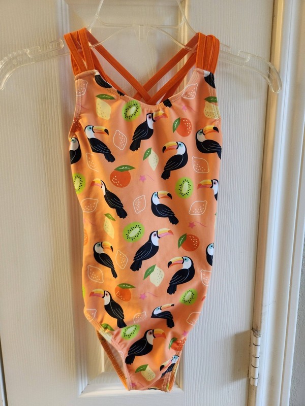 Girl's Destira "Tutti Fruitti" Orange Toucan Gymnastics Leotard Child Small CS