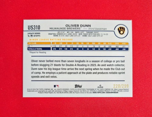 🔥Oliver Dunn /299 RC "Foil Error" -2024 Topps Update Orange Crackle Foilboard - Picture 2 of 2