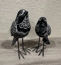 K&K Interiors 8” & 7” Black W/ White Detailing Resin Birds W/ Metal Legs