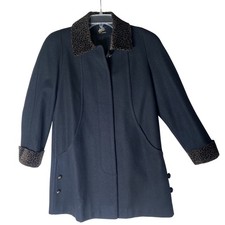 Vintage JAD Wool Coat Womens Large Black Leopard Print Career USA