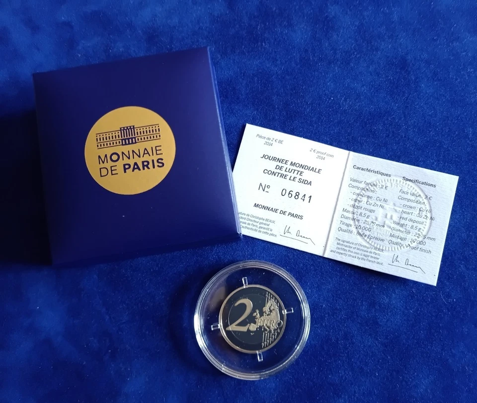 FRANCE-Coffret 2 Euro Colorisée Belle Epreuve 2014-SIDACTION-MDP Neuf. - Photo 2/3