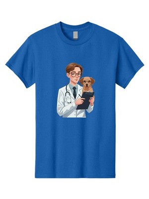 Veterinarian-With-Puppy Mens Graphic Tee, 100% Cotton, Casual Summer Wear