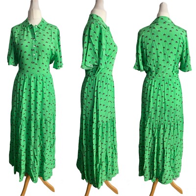Lisou x Label Midikleid grün Regenbogenmuster Stufen UK 8,12,14,16 UVP 129£