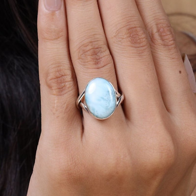 Beautiful Larimar Gemstone 925 Sterling Silver Handmade Ring Memorial Day A-39