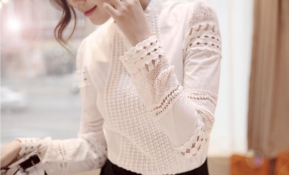 Blusas de Encaje Camisa Camisas De Mujer Manga Larga Blanca Lace