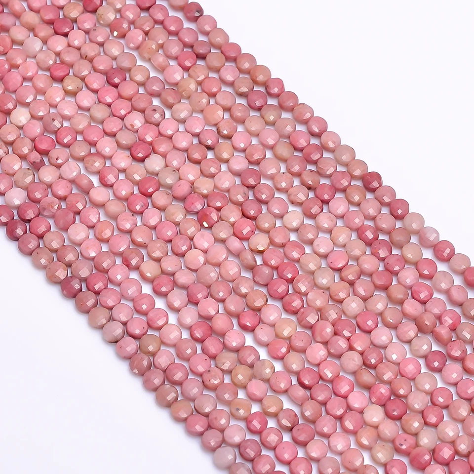 Cuentas facetadas con forma de moneda de piedras preciosas de rodonita natural 4X4X3 mm filamento 13" GB-401 Foto 2 de 2