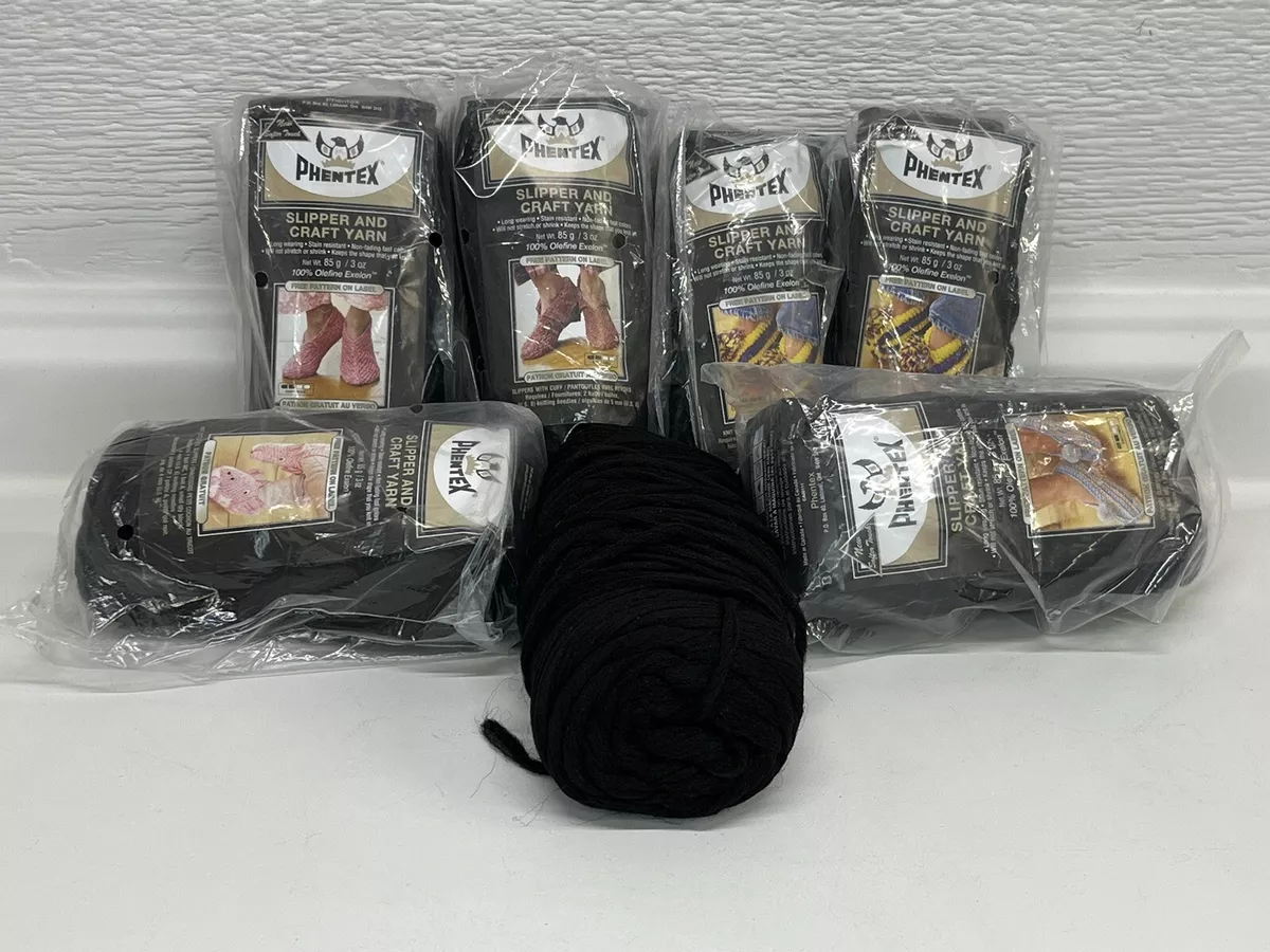 PHENTEX 7 Skeins Black Noir Slipper Craft Yarn 100 Olefine