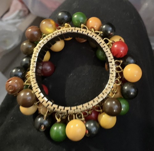 Vintage Bakelite Stretch Bangle Bracelets Balls Multi Color - Picture 4 of 5