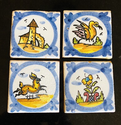 Set 4 Sevilla Mensaque Rodriguez Spain Hand Painted 2.75  Ceramic Tiles Seville
