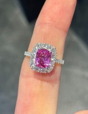 Cushion Cut Simulated Sapphire Pretty Halo Wedding Ring In 14K White Gold Plated