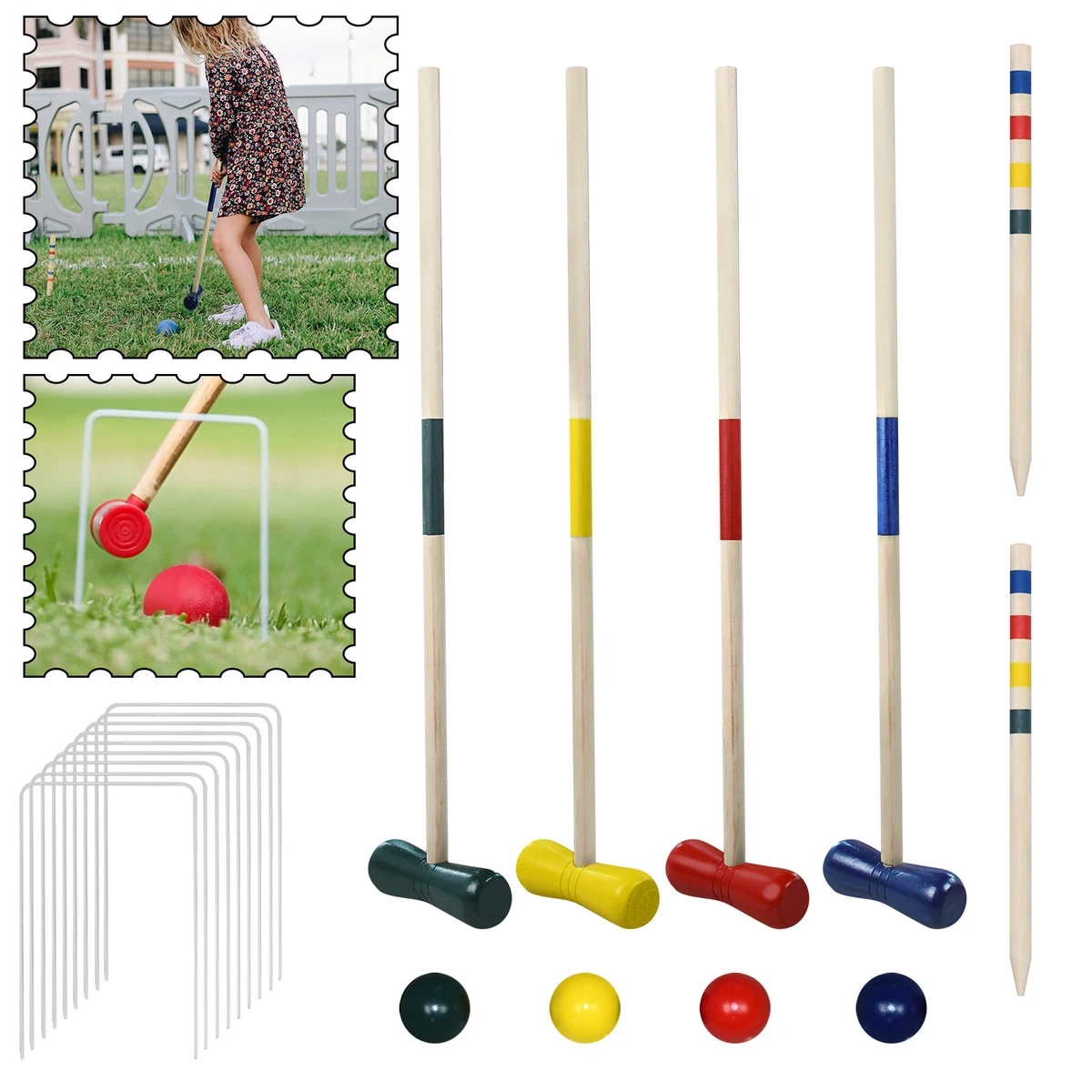 KROCKET Croquet Kroquet Crockett Crocket Set Holz Spielzeug für 4 