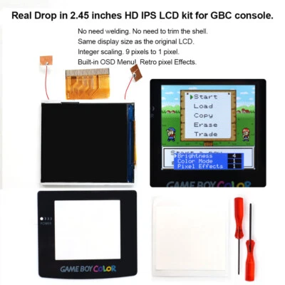 Drop in 2.45 Inches Same Size HD IPS LCD Kit+Shell For Game Boy Color FRM ON OFF