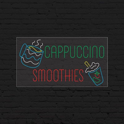 Cappuccino Smoothies Sign for Business | LED Flex Neon | 37''W x 20''H x 1''D
