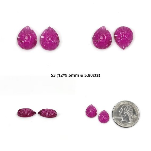Natural Untreated Watermelon Tourmaline Gemstone Carving Cabochon & Rose Cut Set - Picture 4 of 5