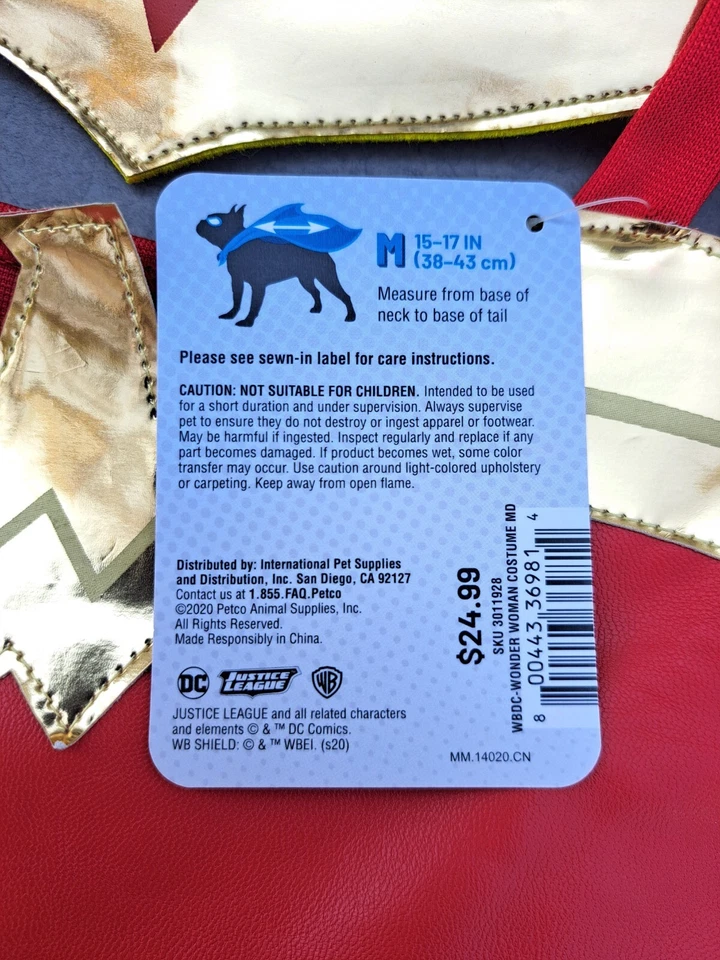 Wonder Woman Dog Pet Halloween Costume Size Medium DC Comics Justice League New - Image 3 of 4