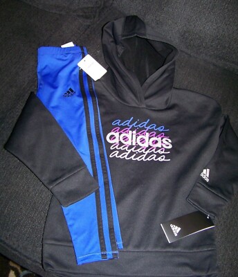 NWT Adidas Outfit Hoodie Leggings Girl's Purple Black