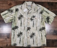 Quicksilver Hawaiian Shirt Mens Medium Green Silk Floral Palm Trees Aloha Luau