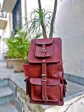 16" Large Genuine Leather Back Pack Rucksack Travel Bag For Men's and Women's