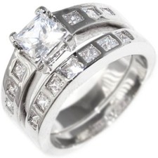 2.83CTW PRINCESS CUT STONE ENGAGEMENT - WEDDING RING SET 2 rings 6,7,8,9,10