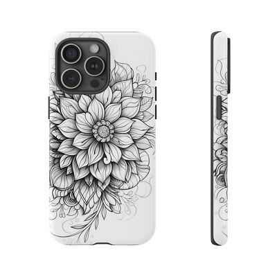For iPhone, Galaxy, Pixel Phone Case Cover - Lotus Flower Mandala Floral Drawing
