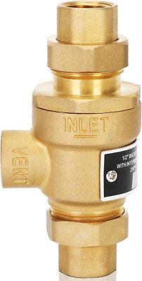 1/2'' Brass Dual Check Valve Backflow Preventer with Vent, Female Union