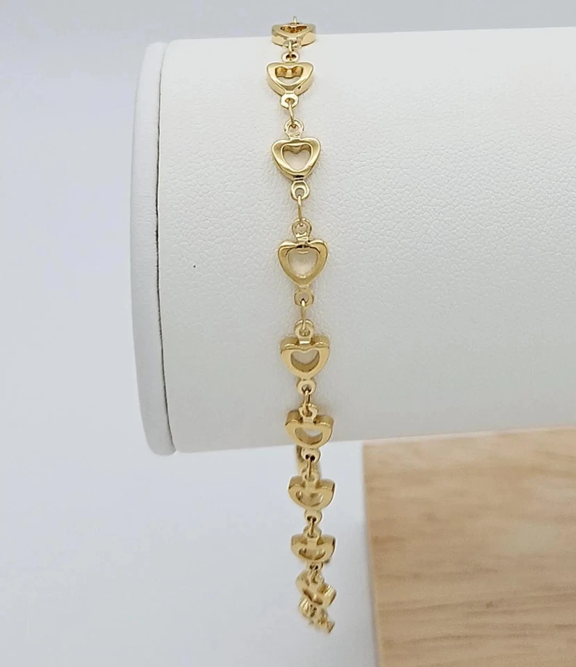 Tobillera o brazalete de corazón abierto de oro, brazalete de corazón de oro, enchapado en oro pesado de 14 k Foto 4 de 4