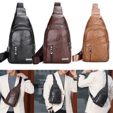 Men's PU Leather Chest Sling Bag Shoulder Crossbody Bag Backpack Satchel Daypack