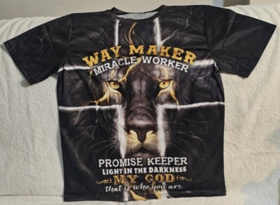 GOD LION CROSS WAY MAKER MIRACLE WORKER PROMISE KEEPER RELIGION T-SHIRT SHIRT