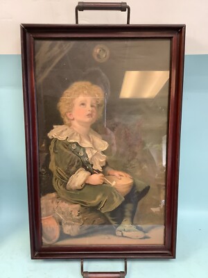 Vintage Wood Serving Tray,  Bubbles  by John Everett Millais 1886 19.25 X 11 