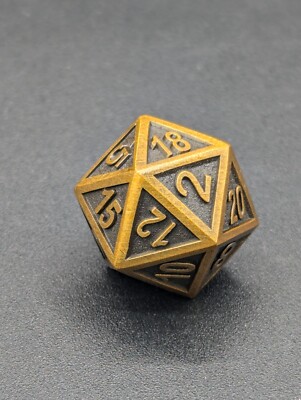 Role Play Gaming Black and Gold D20 Dice Metal Enamel Pin NEW UNUSED