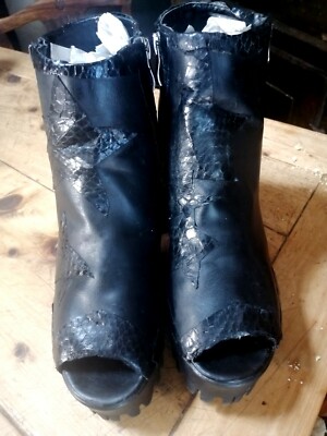 Demonia Stiefel Hand Made 39 Goth Dark Punk Stars Black Python Biker Double Zip 