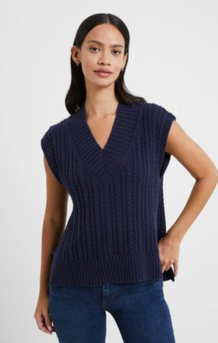French Connection Black Designer V Neck Capped Sleeve Sweater Vest NWT Med