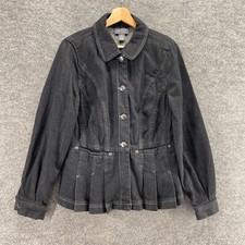 Motto Jacket Women S Small Black Denim Dark Wash Collared Button Up Long Sleeve