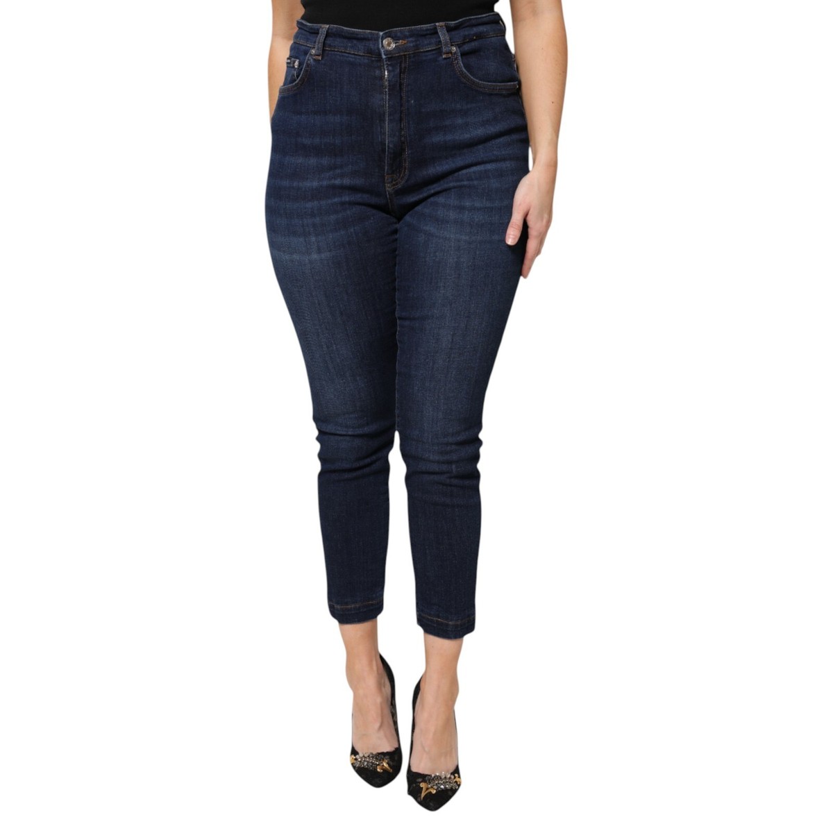 DOLCE & GABBANA Jeans Blue Cotton High Waisted Cropped Denim IT44 