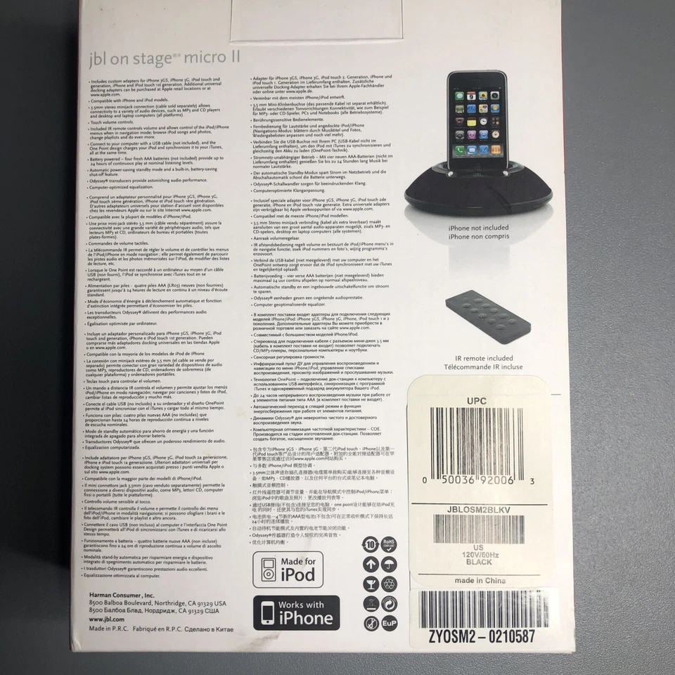 JBL On Stage Micro II Portable Music Loudspeaker for iPhone, iPod MP3 Player New - Image 2 of 2