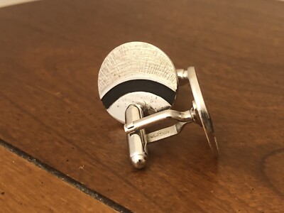 Boutons De Manchette Anson Vintage Argentés à Rayures Noires - Occasion